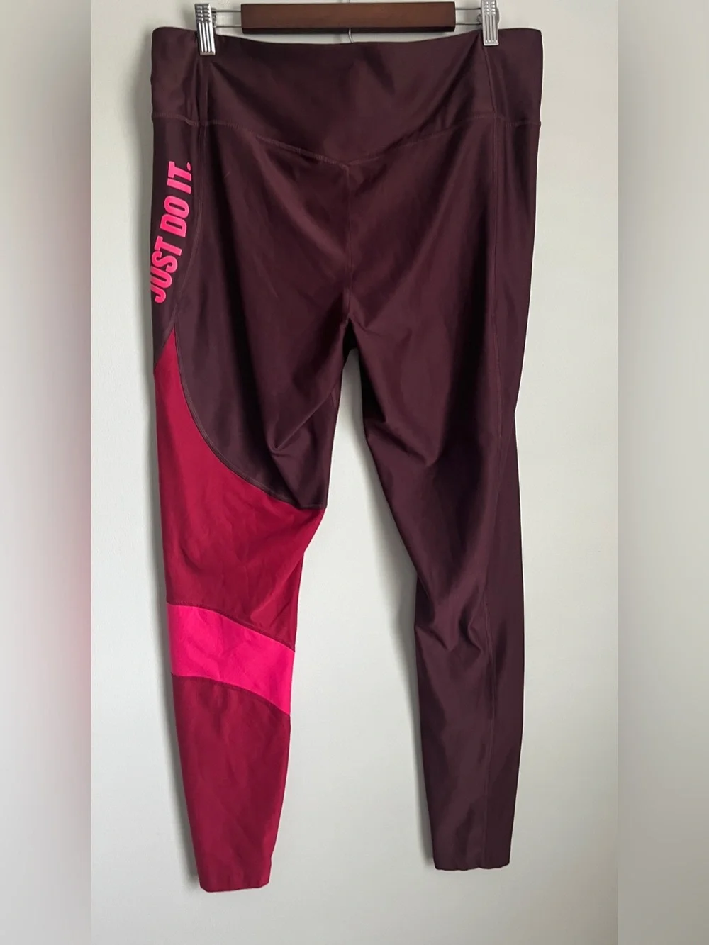 Nike Dri Fit Colorblock Ankle Just Do It Logo Burgundy High Rise Leggings Sz.XXL